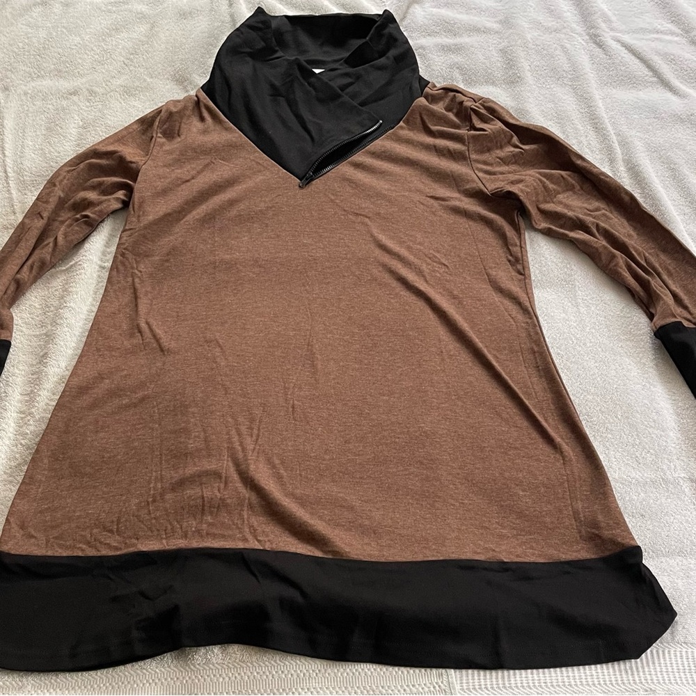 Brown and Black Two-Tone Tunic Top